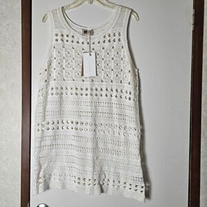 Nwt Look By M Newyork Ivory Crochet Lace Mini Dress Cover Up Women's One Size